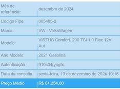 Volkswagen VIRTUS 1.0 200 TSI COMFORTLINE AUTOMÁTICO 2020/2021 BETIOLO NOVOS E SEMINOVOS LAJEADO / Carros no Vale